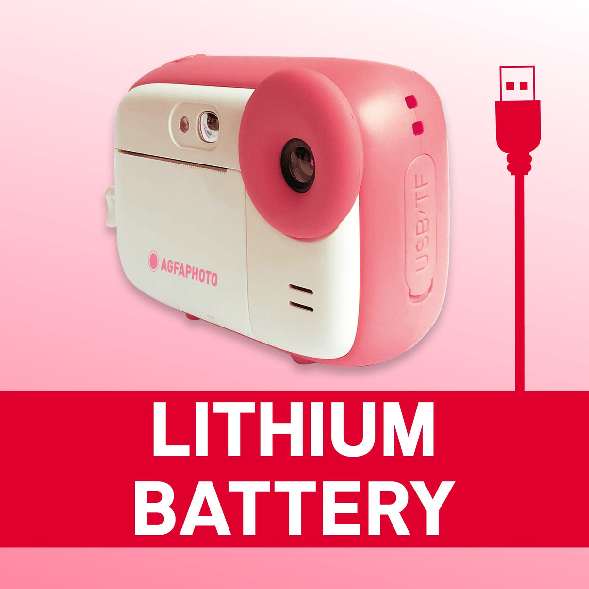 AgfaPhoto Realikids Cámara instantánea + 1 Tarjeta Micro SD de 32 GB + 3 Rollos de Papel térmico ATP3WH - Cámara instantánea para niños, Pantalla LCD de 2.4 Pulgadas, Espejo Selfie y Filtro de Fotos