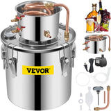 VEVOR Destilador de Alcohol de Agua 19 L Kit de Destilación con Bomba de Circulación, Tubo de Cobre para Alambique de Alcohol con Termómetro Incorporado para Whisky, Alcohol DIY, Acero Inoxidable