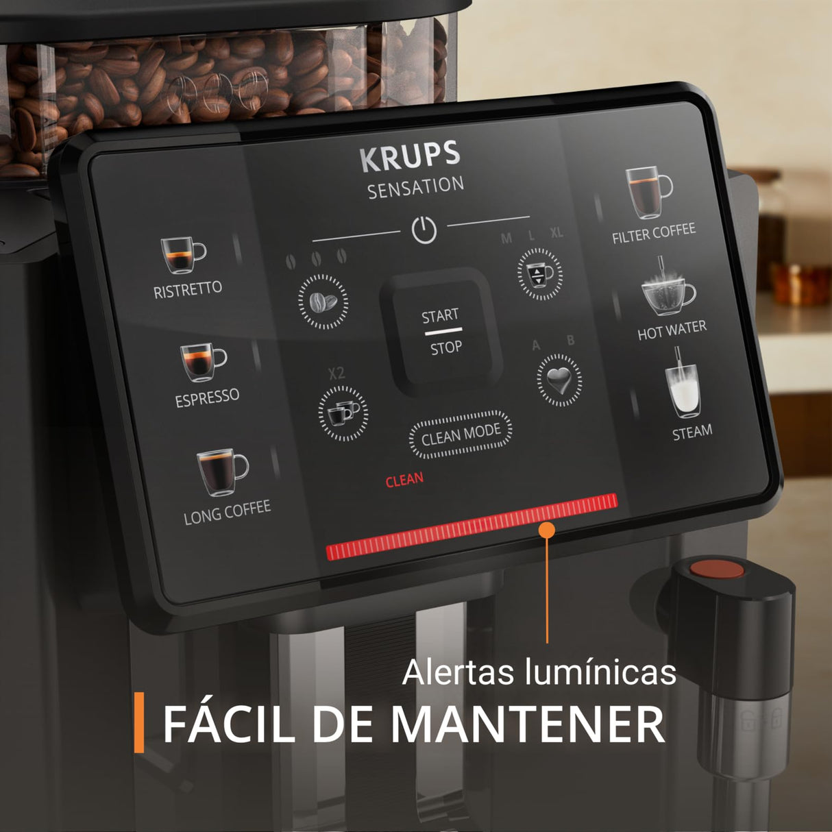 Krups Cafetera Automática Sensation C50 - Potencia 1450W, fácil uso, 5 tipos bebidas, 15 bares, fácil mantenimiento, alertas lumínicas, cómoda limpieza, ajustes personalizados, boquilla vapor, EA9108