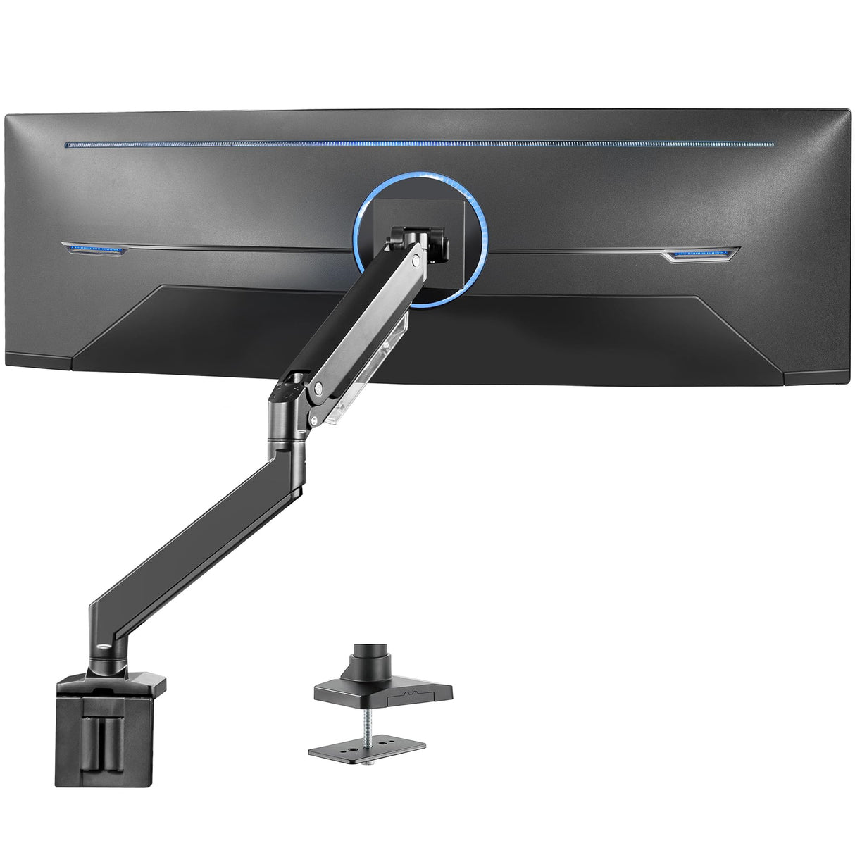 VIVO Brazo de Monitor de Aluminio monitores ultraanchos de hasta 49 Pulgadas y 33 Libras, Soporte de Montaje de Escritorio único, Altura neumática, VESA máxima 100 x 100, Negro,
