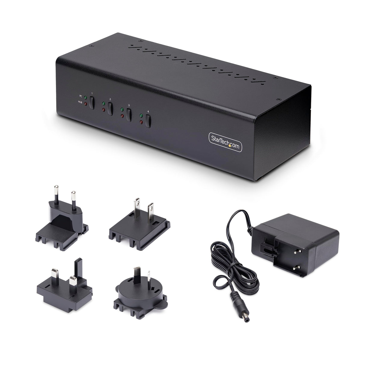 StarTech.com Switch Conmutador KVM de 4 Puertos y 2 Monitores DisplayPort - 4K 60Hz - Hub Ladrón 2 Puertos USB 5Gbps - 2x USB 2.0 HID - Teclas de Acceso Rápido y Botones - TAA (P4DD46A2-KVM-SWITCH)