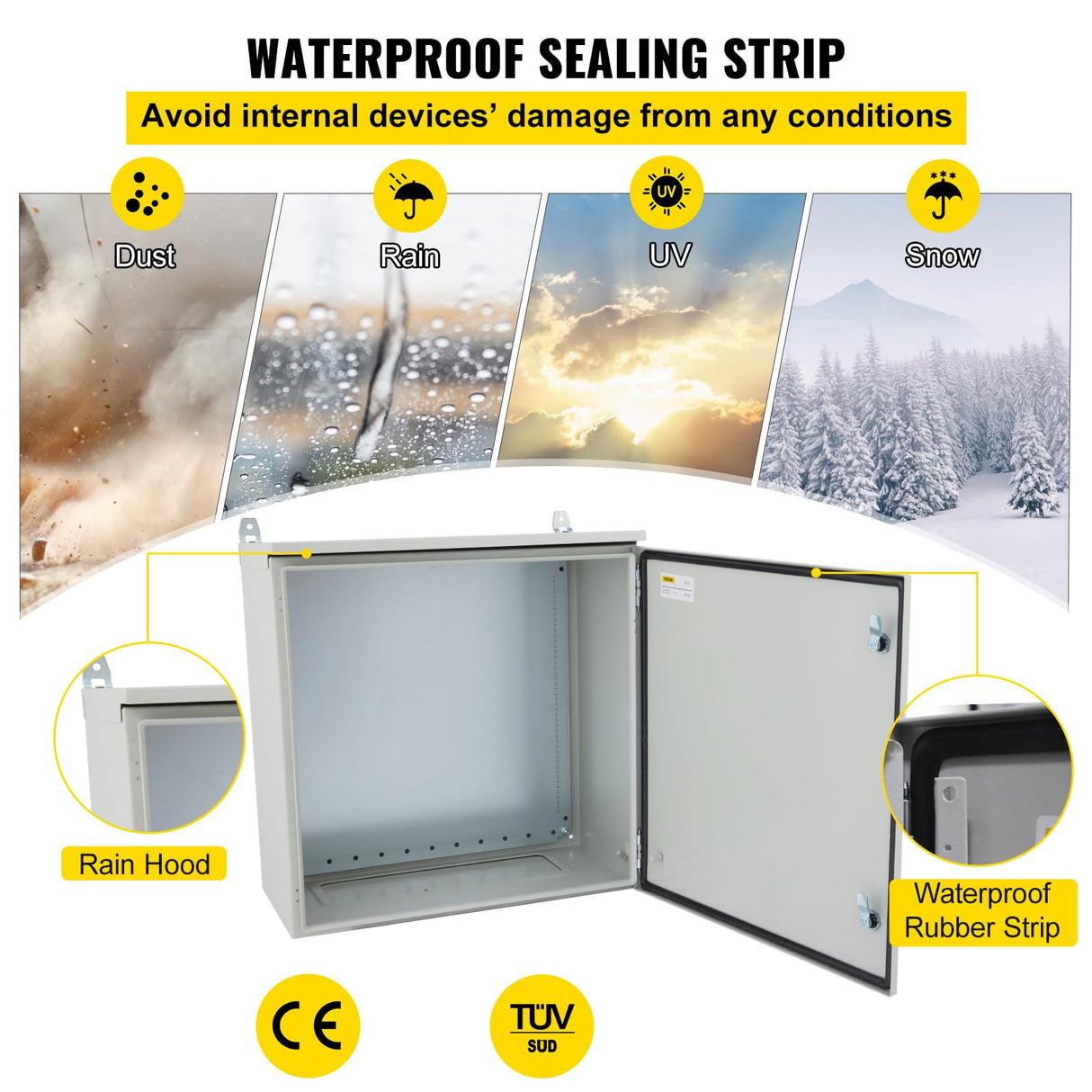 VEVOR Caja eléctrica 70 x 50 x 20 cm caja para exteriores IP65 resistente al agua y al polvo caja de conexiones con bisagras de acero al carbono laminado en frío para uso en interiores y exteriores
