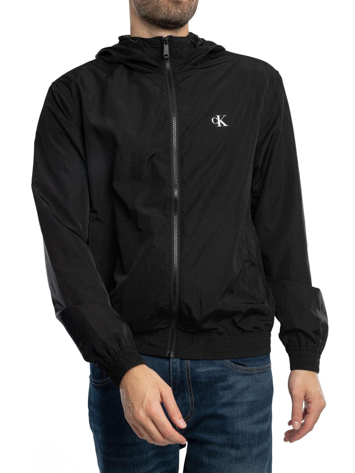 Calvin Klein Cortavientos Hombre Nylon Hooded ligero, Negro (Ck Black), XL