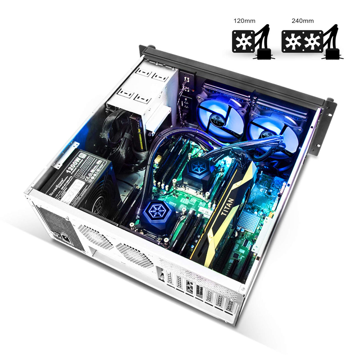 Silverstone RM42-502, Chasis de Servidor de Montaje en Rack de 4U, 240mm AIO, USB Tipo-C, Cerradura Kensington, SST-RM42-502B