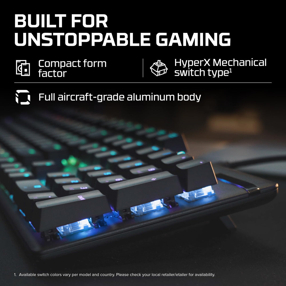 HyperX Alloy Origins – Teclado mecánico para videojuegos, Teclas HyperX Blue Mecánicas, Compacto, Portátil, Carcasa de aluminio duradera, Personalización avanzada, Software HyperX NGENUITY US Layout