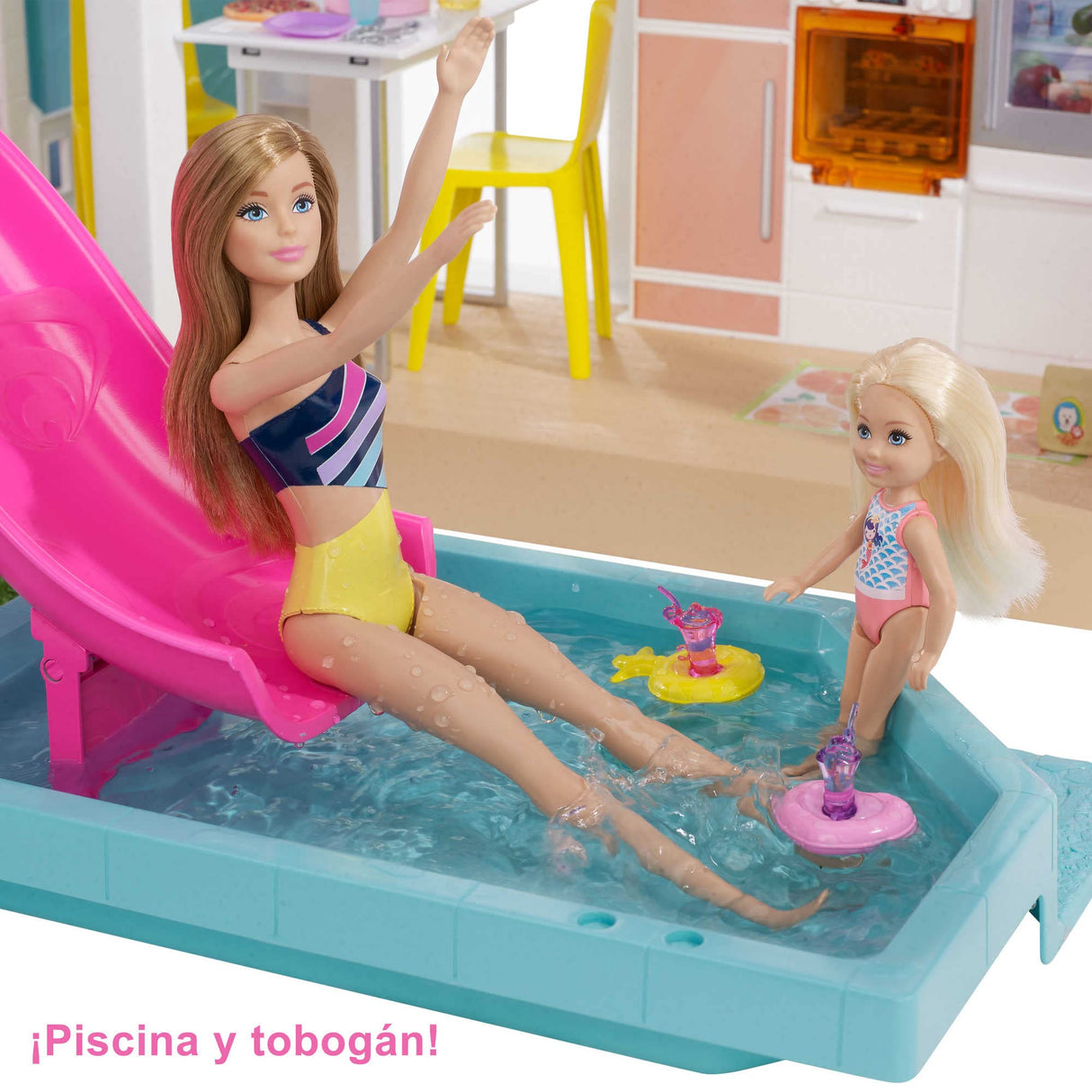 Barbie Casa de Muñecas Dreamhouse - con Piscina, Tobogán y Ascensor - Luces y Sonido - 75+ Piezas - 104 x 109 cm - Regalo para Niños de 3-7 Años, GRG93