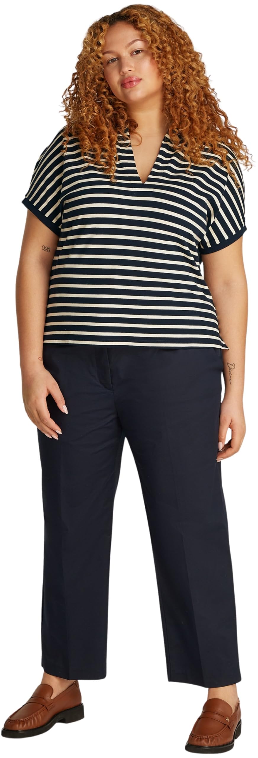 Tommy Hilfiger Polo de manga corta Mujer Lyocell Relaxed Fit, Multicolor (Dark Night Navy/Calico Stp), 52