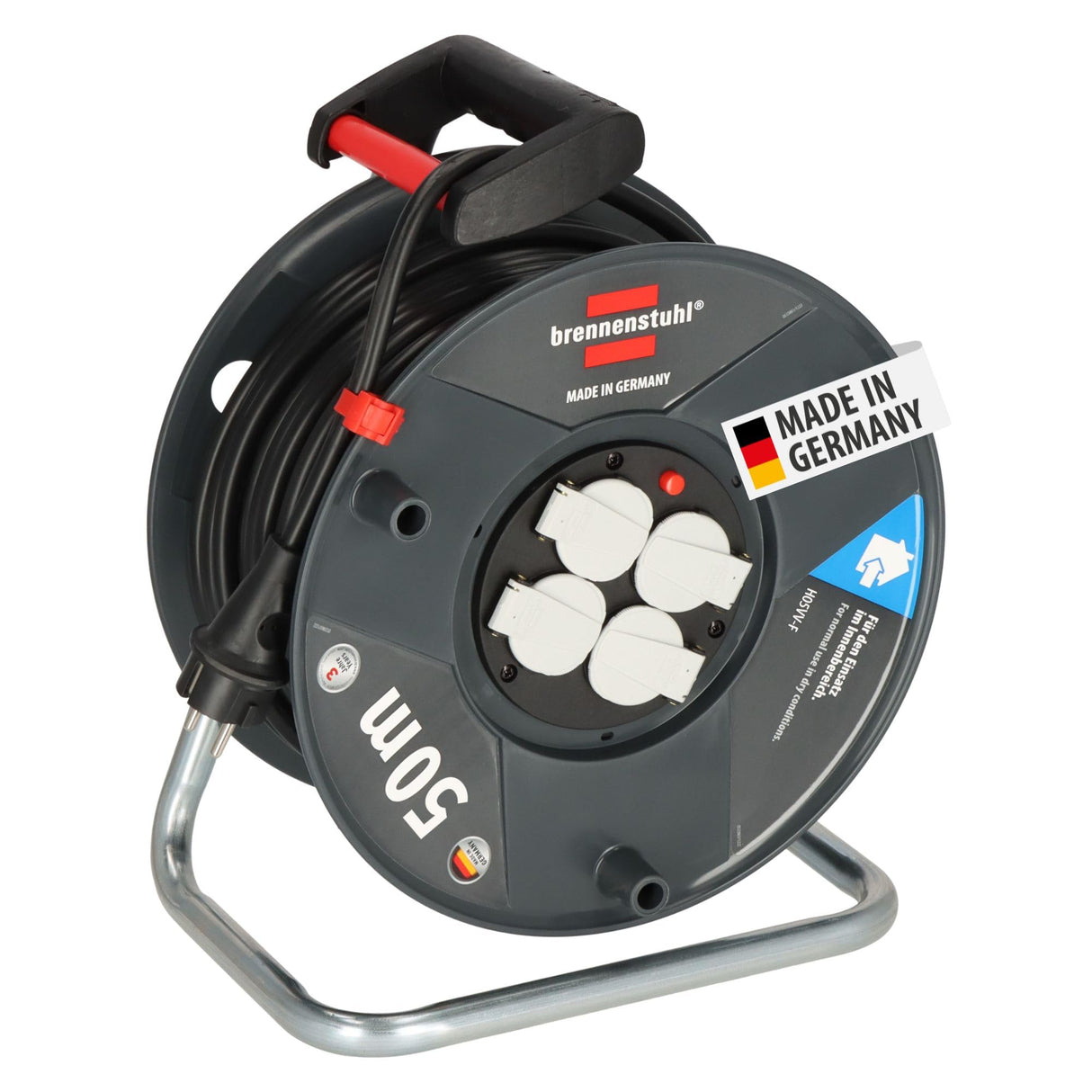 Brennenstuhl Garant V2 - Carrete alargador de cable (50 m, plástico especial, con protección contra sobrecalentamiento, fabricado en Alemania)