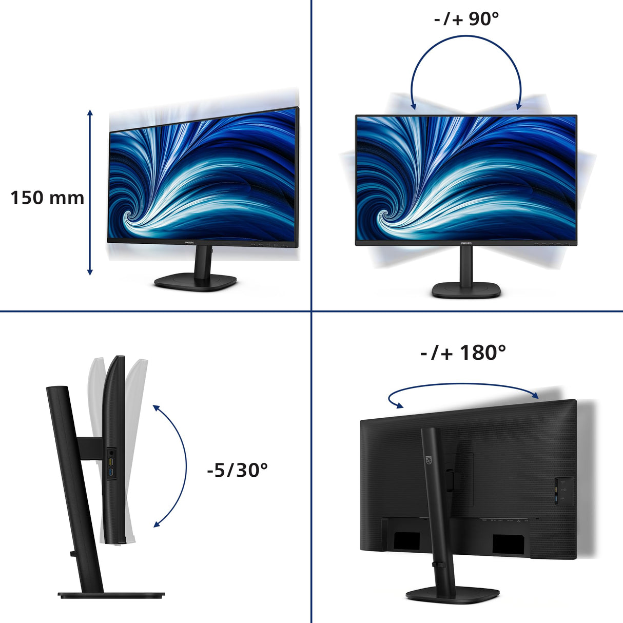 Philips Monitor 27B2U3601 QHD de 27 Pulgadas, 120 Hz, IPS, Ajuste de Altura,Adaptive Sync. 1 ms MPRT (2560 x 1440, HDMI 1x 2.0, DP 1x 1.4, USB Hub) Negro/Rojo