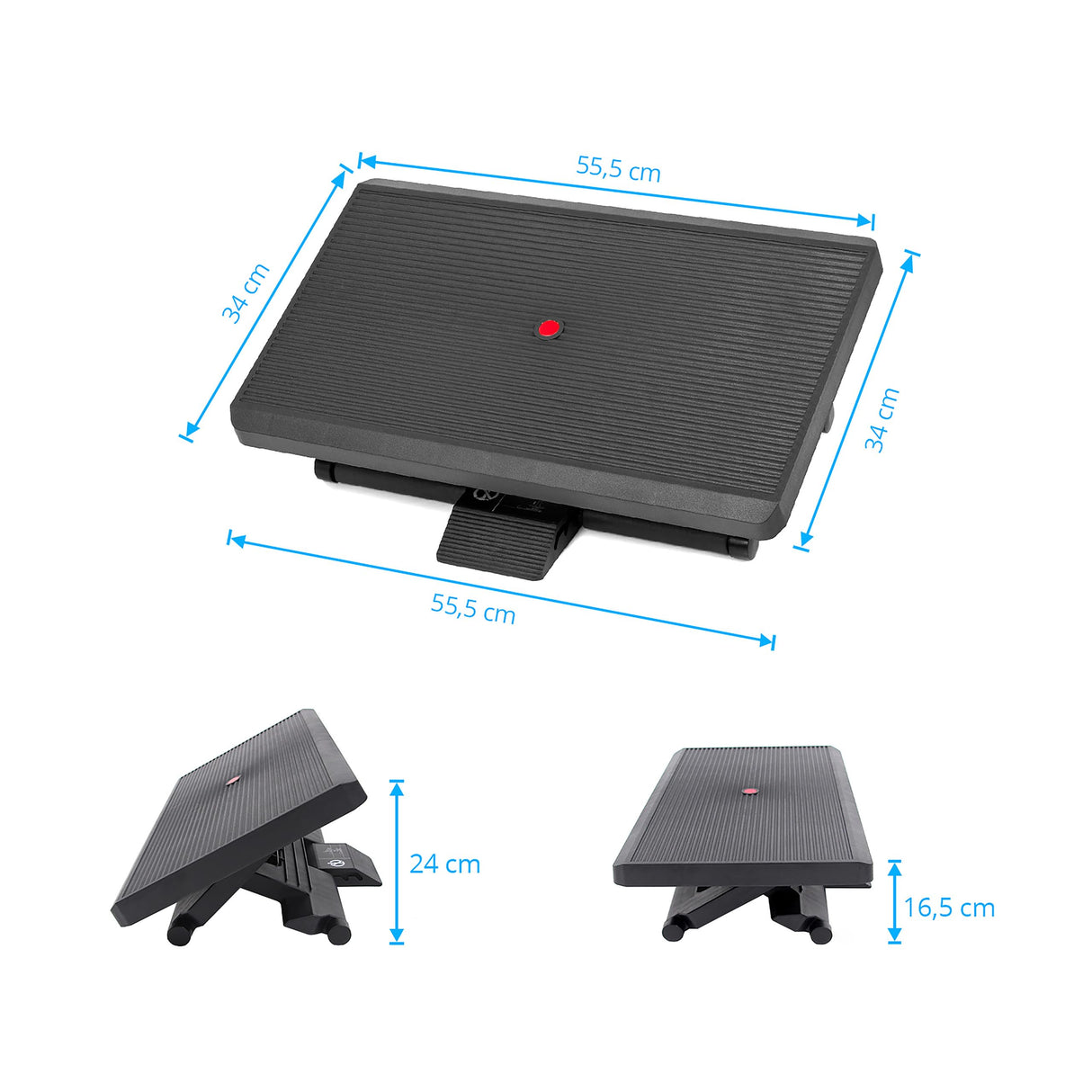 hjh OFFICE 721040 Reposapiés ergonómico PIEDINO Stripe Pro Negro, Soporte para pies con Altura Ajustable, Apoyapiés, Inclinable sin etapas