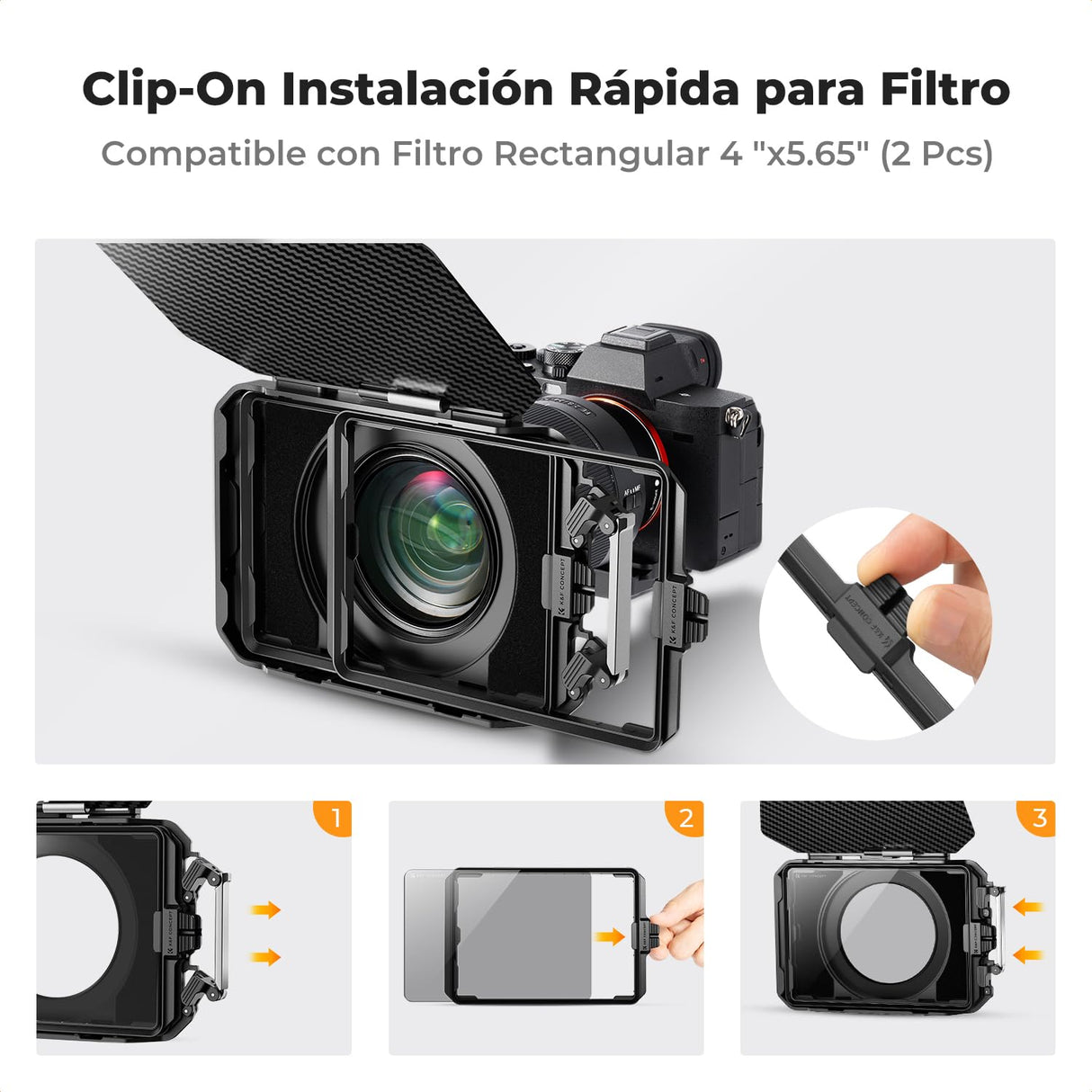 K&F CONCEPT Mini Matte Box con ND4 ND32 Cine Filtro 4" x 5,65", con 2 Bandejas de Filtro de 4" x 5,65" para Cámaras DSLR Mirrorless con 5 Adaptadores de Anillo Circular (67/72/77/82/95mm)