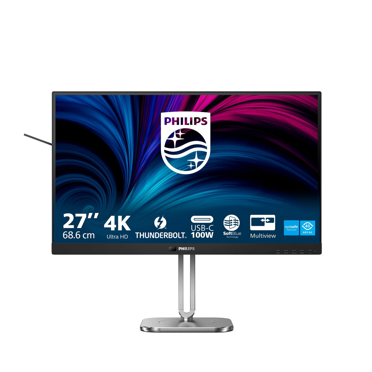 Philips 27B2U6903 Monitor 27" UHD, WLED, 60Hz, IPS, Adaptive Sync., TUV Eyesafe, Altavoces, Altura Ajustable (3840x2160, 2X HDMI 2.0, 1x DP 1.4, USB-C) Negro/Gris