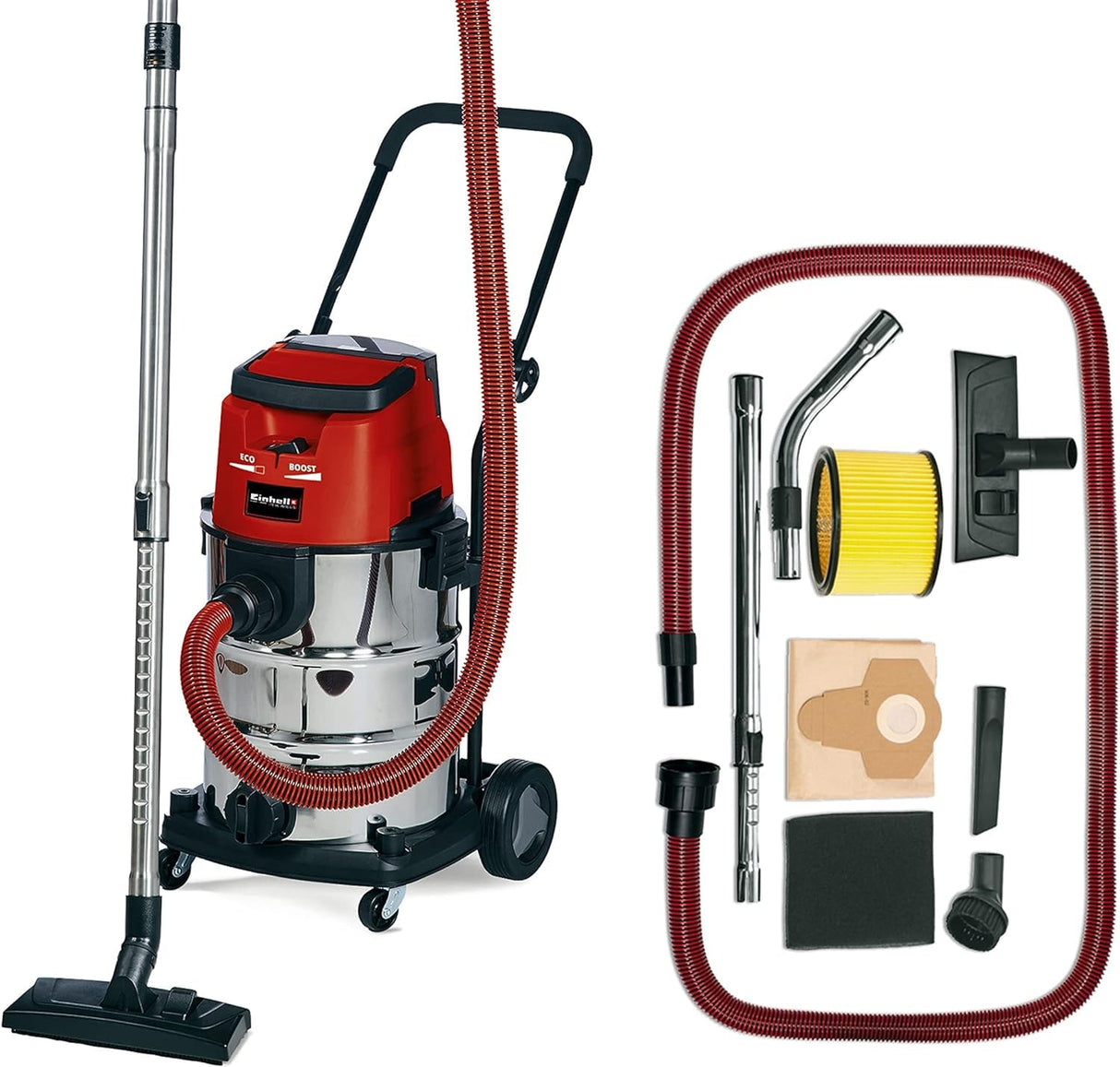 Einhell Aspirador inalámbrico TE-VC 36/30 Li S-Solo Power X-Change (iones de litio, 36 V, ECO/BOOST, depósito de 30 l, manguera incluida, sin batería y cargador)