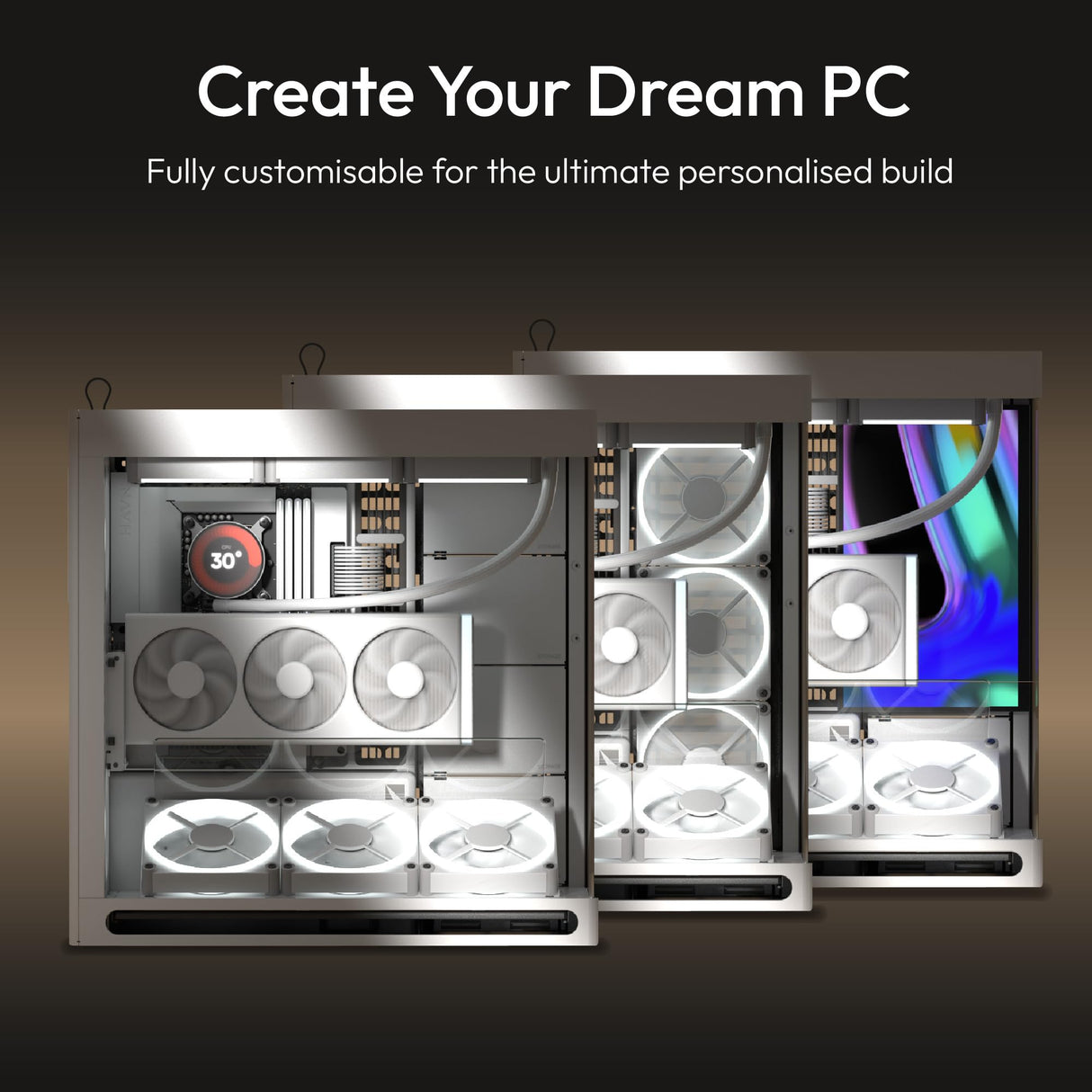 HAVN HS 420 VGPU Dual Chamber ATX Mid Tower PC Case White | PCIe 5.0 Vertical GPU Kit, 11 x 140 mm Ranuras para Ventilador y 2 x 420 mm Soporte de radiador, gestión de Cables SimpliCable, Vidrio