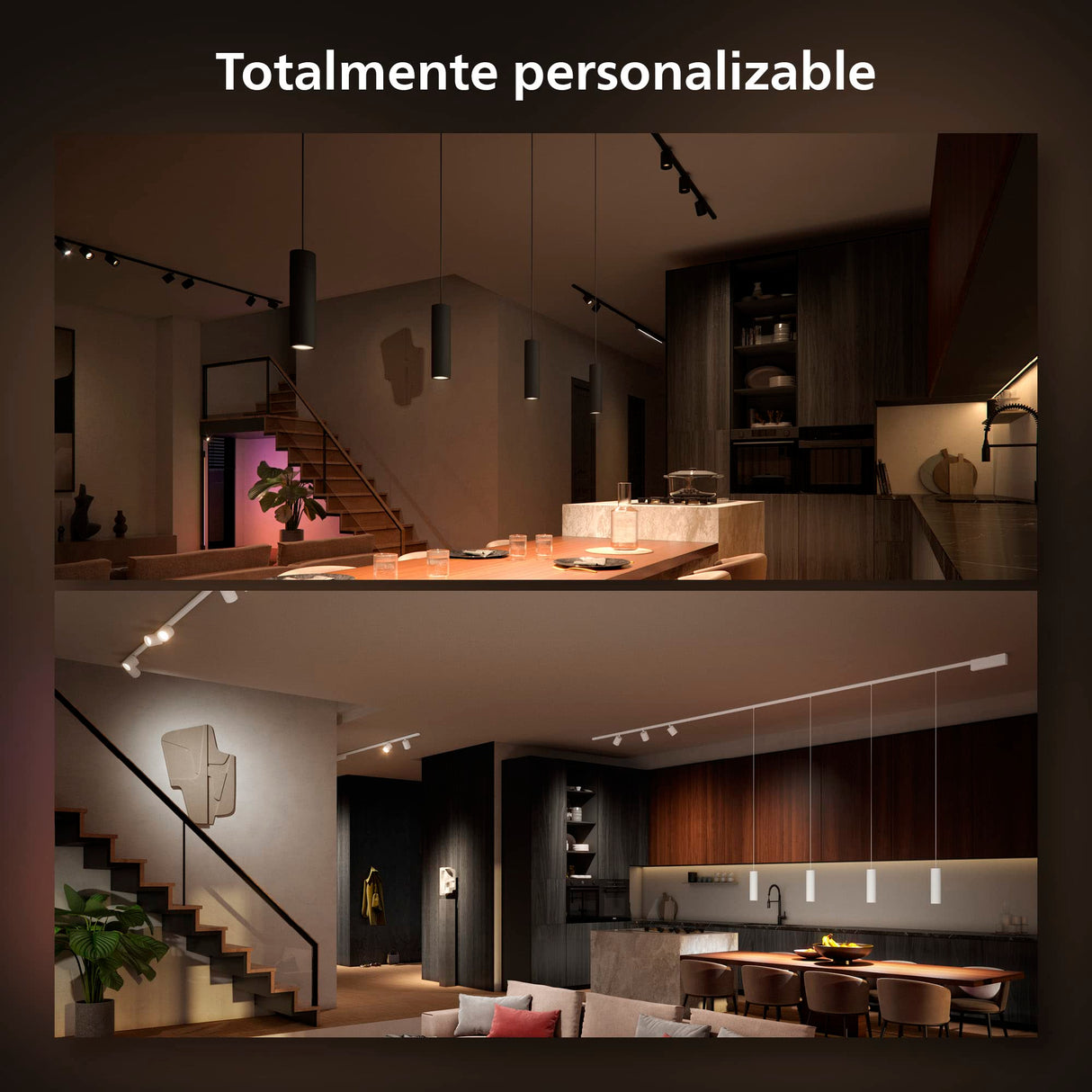 Philips Hue - Perifo Iluminación en carril Luz Blanca y de Colores - Set carril y 4 focos (negro) - 212cm - Anclajes incluidos