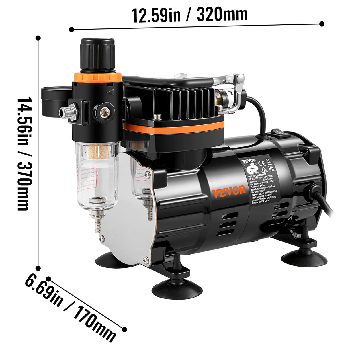 VEVOR Kit de Aerógrafo 120 W Kit Aerógrafo con Compresor 37 x 17 x 32 cm Kit de Aerografía Portátil con Mayor Presión, Excelente Compatibilidad y Certificado Alimentario FDA, Ampliamente Utilizado