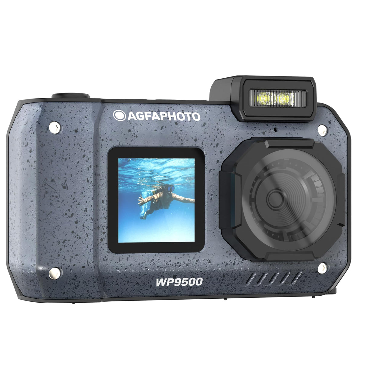 AgfaPhoto Realishot WP9500 - Cámara Digital Impermeable, Resistente al Agua 7m, 24 MP, Zoom Digital, Vídeo 4K, Doble Pantalla 2.9”/1.4”, Negro