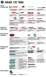 Meister 8973750 - Maletín de herramientas de 131 piezas con herramientas de calidad de Knipex y Wera - Maletín de aluminio estable/Maletín de herramientas profesional con herramientas