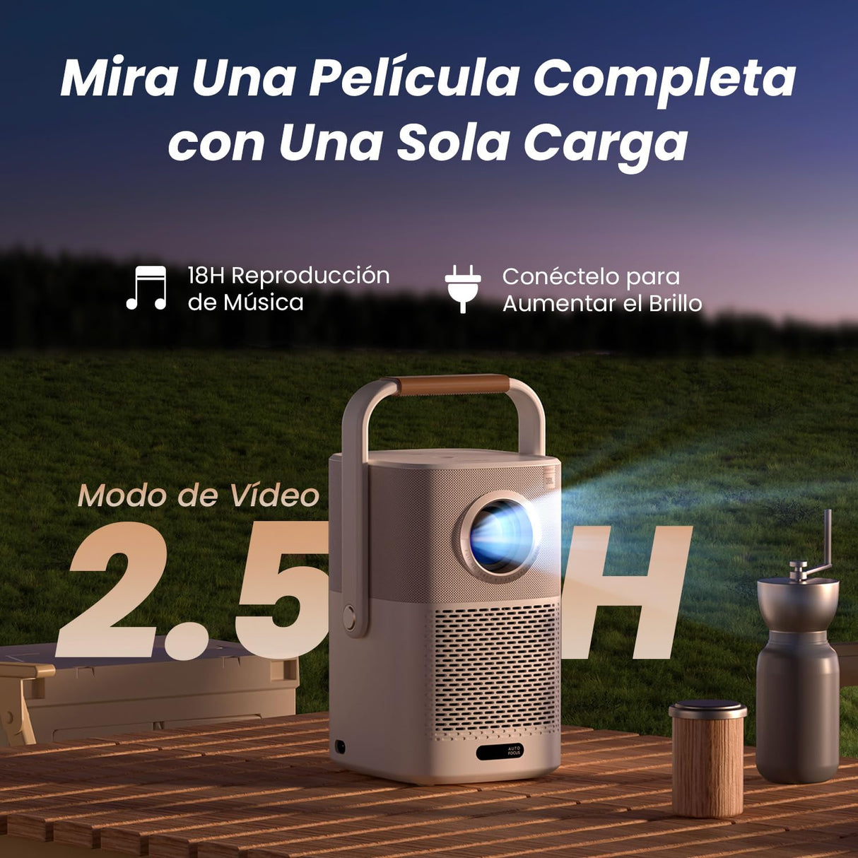 Proyector T2 Portátil WiFi 6 Bluetooth Full HD 1080P 4K Nativo Soporte Cine en Casa/Exterior para Móvil/iOS/Android con Sound by J y Batería Integrada