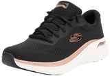 Skechers Arch Fit 2.0 Glow The Distance, Zapatillas Mujer, Black Mesh/Rose Gold Trim, 38.5 EU