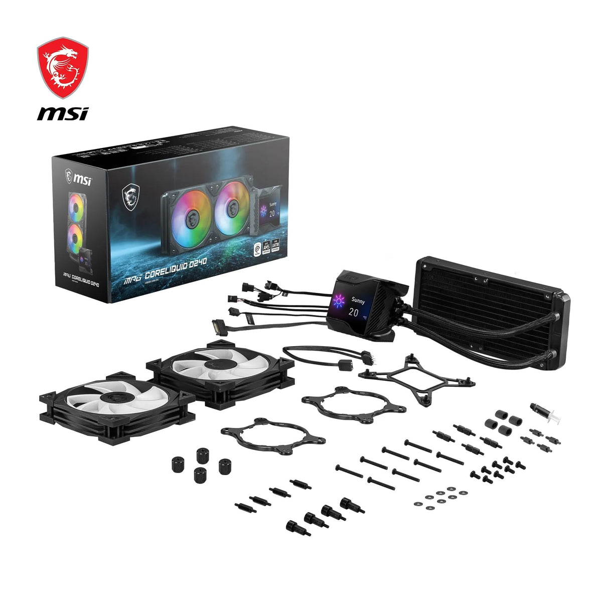 MSI CPU MPG CORELIQUID D240 con refrigeración líquida de 60 mm, 2 ventiladores ARGB de 120 mm, tubos antievaporación y refrigeración GI, compatible con enchufes AMD e Intel