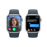 Apple Watch Series 9 [GPS] Smartwatch con Caja de Aluminio en Plata de 41 mm y Correa Deportiva Azul tempestad - Talla S/M. Monitor de entreno, App Oxígeno en Sangre, Resistencia al Agua