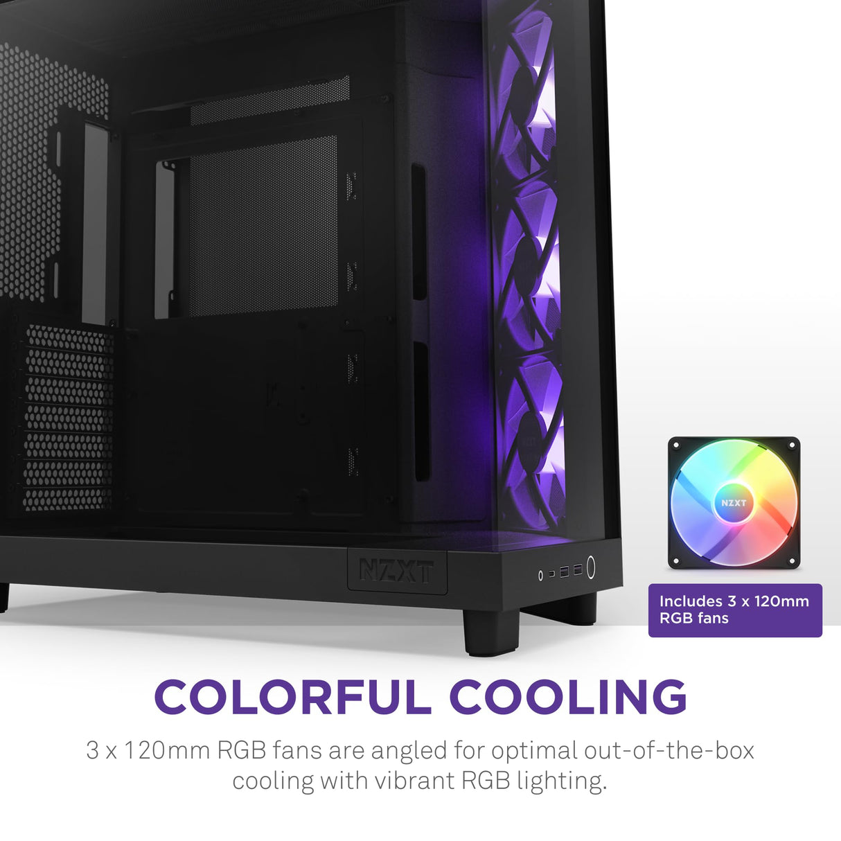 NZXT H6 Flow RGB Caja PC Gaming ATX | Mid-Tower de Cámara Dual Compacta| | Incluye 3 Ventiladores de 120 mm RGB | Paneles de Cristal Panorámicos | Color Negro | CC-H61FB-R1