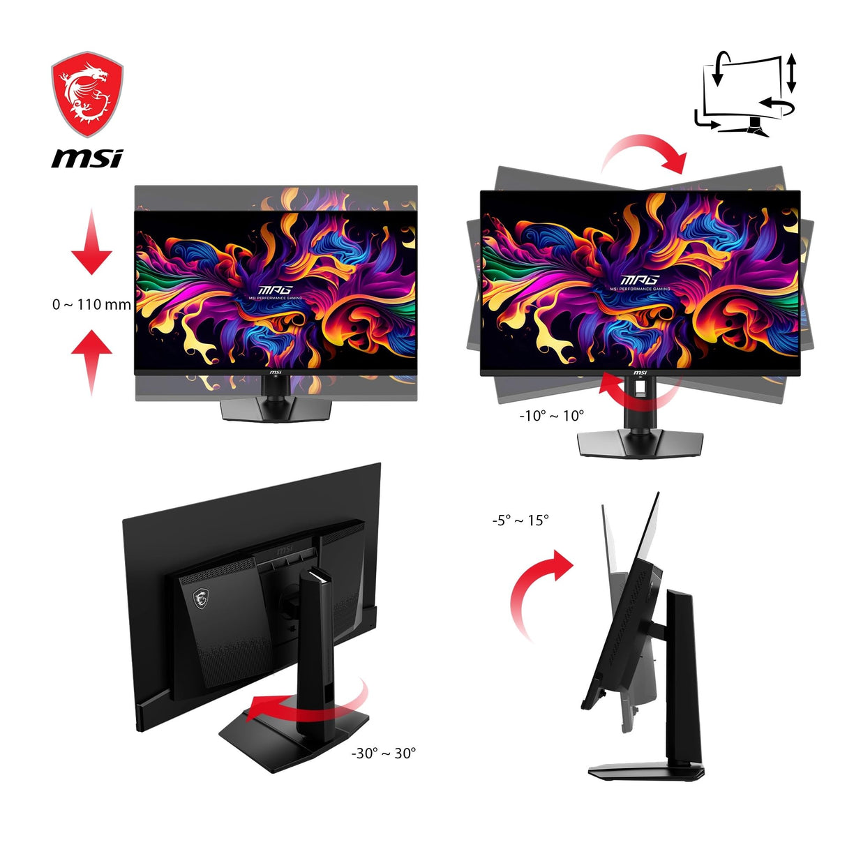 MSI mag 321UPX QD-OLED Monitor Gaming, 31,5" 4K UHD, 3840 x 2160 Quantum Dot OLED Panel, 240Hz / 0.03ms, 99% DCI-P3, ΔE≤2, DisplayHDR True Black 400, DP 1.4a, HDMI 2.1, USB Type-C