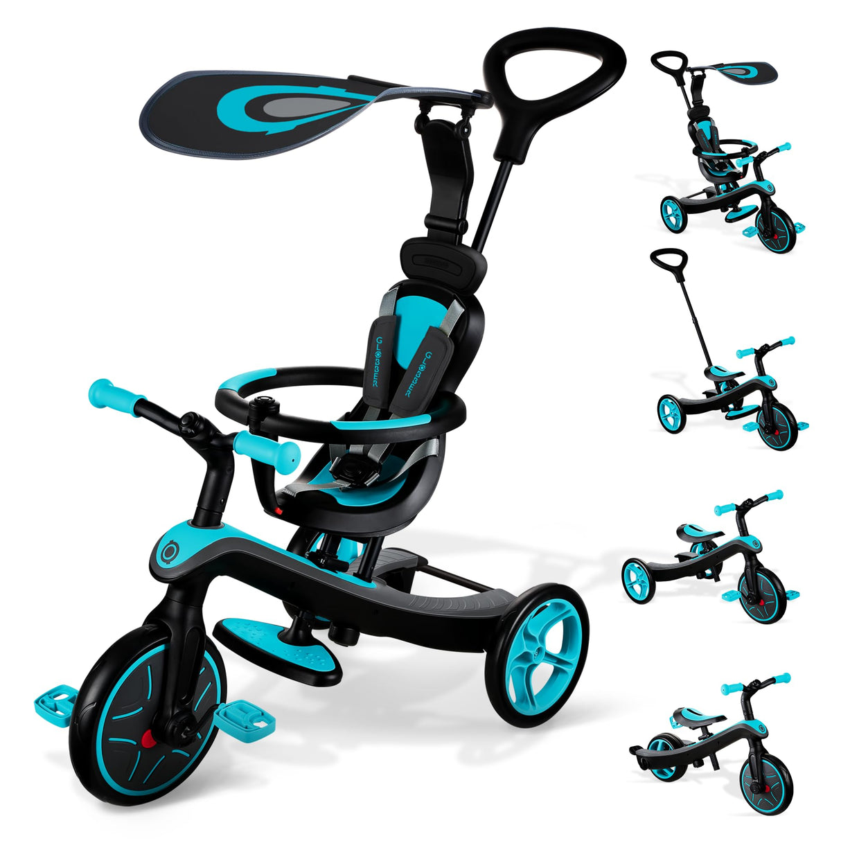 Globber - Explorer Trike 4 in 1 - Triciclo y Bicicleta de Equilibrio Todo en uno para niños pequeños de 10m + a 5 años +, Verde Azulado