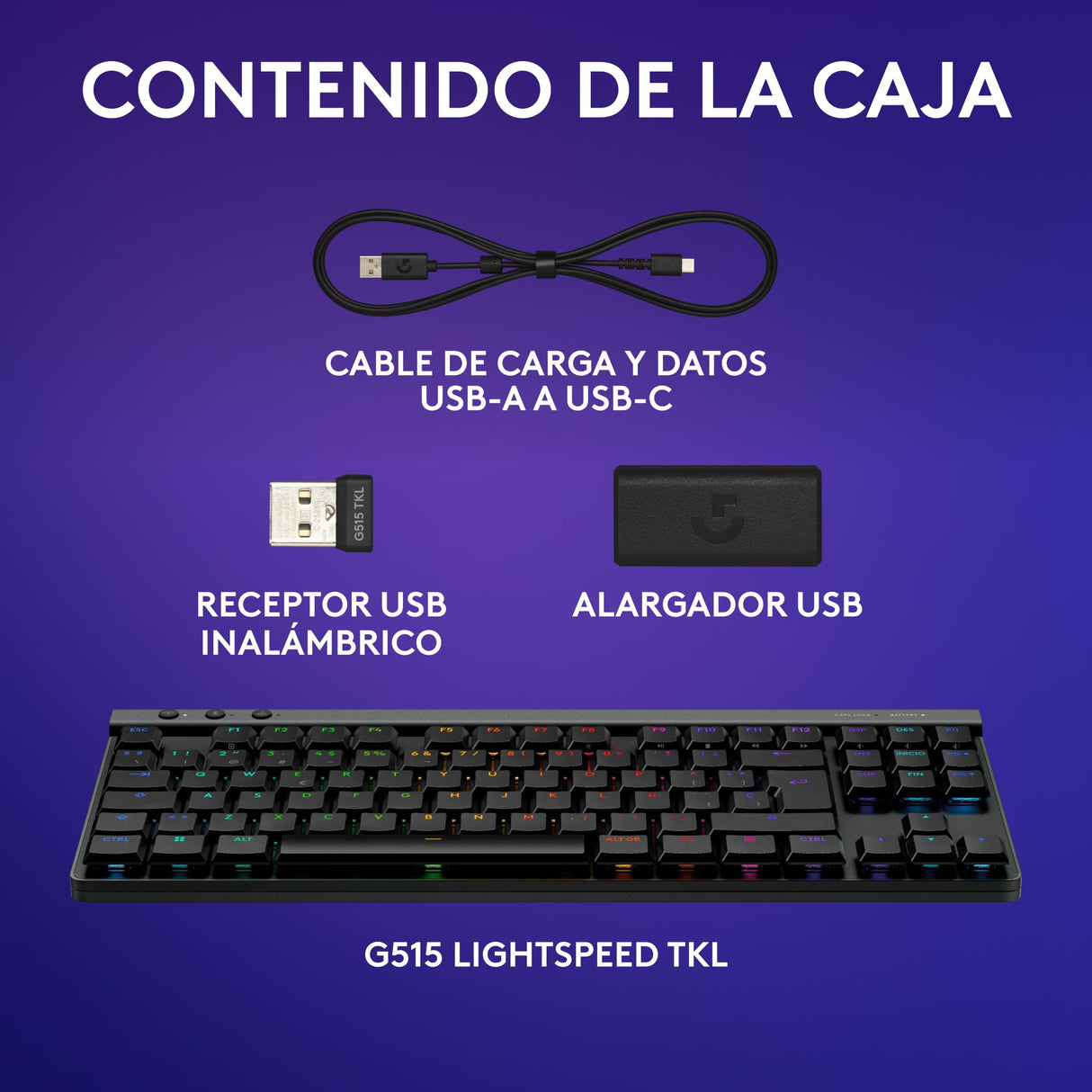 Logitech G G515 Lightspeed TKL de Perfil bajo Teclado para Gaming inalámbrico, RGB LIGHTSYNC, diseño Fino sin Teclado numérico, Teclas de PBT, interruptores mecánicos táctiles, QWERTY Español - Negro
