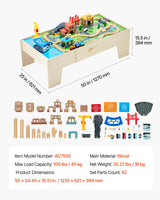 VEVOR Mesa de Actividad de Tren 62 Piezas de Madera 1270 x 621 x 394 mm Mesa de Juegos de Tren Circuito de Ferroviarias Juguetes Creativos con Cajón de Almacenamiento para Facilitar Organización