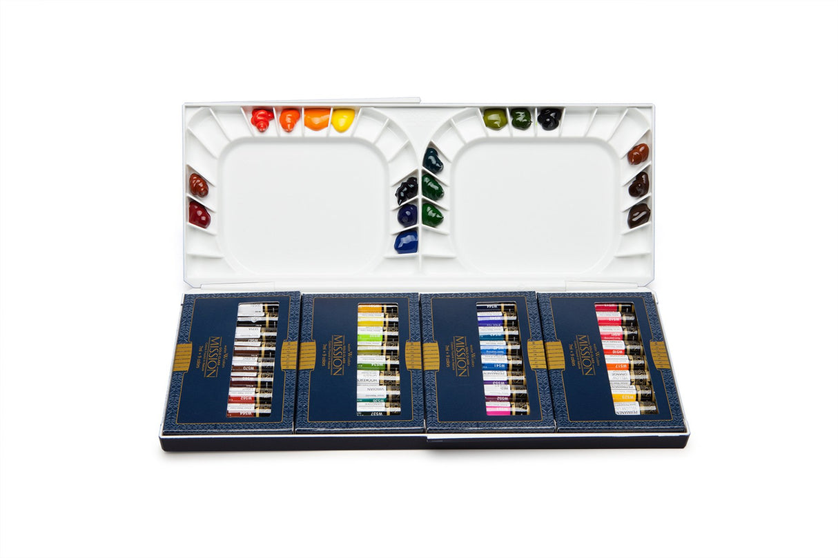 Honsell Mijello Mission Gold 86036 - Juego de 36 tubos de 7 ml con paleta, acuarela de artista avanzado, luminosidad intensa, sin pigmentos de cobalto ni cadmio