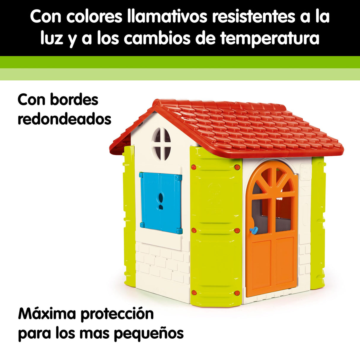 FEBER - Feber-House, Casa de Jardín para Niños, Colores Cálidos Azul, Rojo, Naranja y Verde, Resistente y Segura, Casita Infantil para Juegos de Exterior, 2 a 6 años, Famosa(800013950), Versión actual