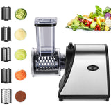 Cortador de verduras eléctrico, 250 W, cortador eléctrico de verduras, acero inoxidable, rallador de queso de acero inoxidable, gran calibre actualizado, multifuncional, con 5 cuchillas para