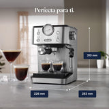 De'Longhi Classic EM450.M, Máquina Café Manual con Varilla Vapor, Máquina Espresso con Bomba Barista, Boquilla para Capuchino, Filtro Doble Pared, 15bar, Taza Hasta 13cm, Acero Inoxidable/Metal