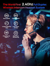 SYNCO Auriculares Intercomunicadores Inalámbricos, XTALK X5 2.4GHz Auriculares Inalámbricos Full Duplex con Comunicación de 24H 350M, Sistema de Intercomunicación con Monitoreo en Tiempo Real