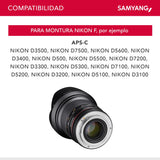 Samyang F1120703101 - Objetivo fotográfico DSLR para Nikon F Ae (Distancia Focal Fija 16mm, Apertura f/2-22 ED AS UMC CS, diámetro Filtro: 77mm), Negro