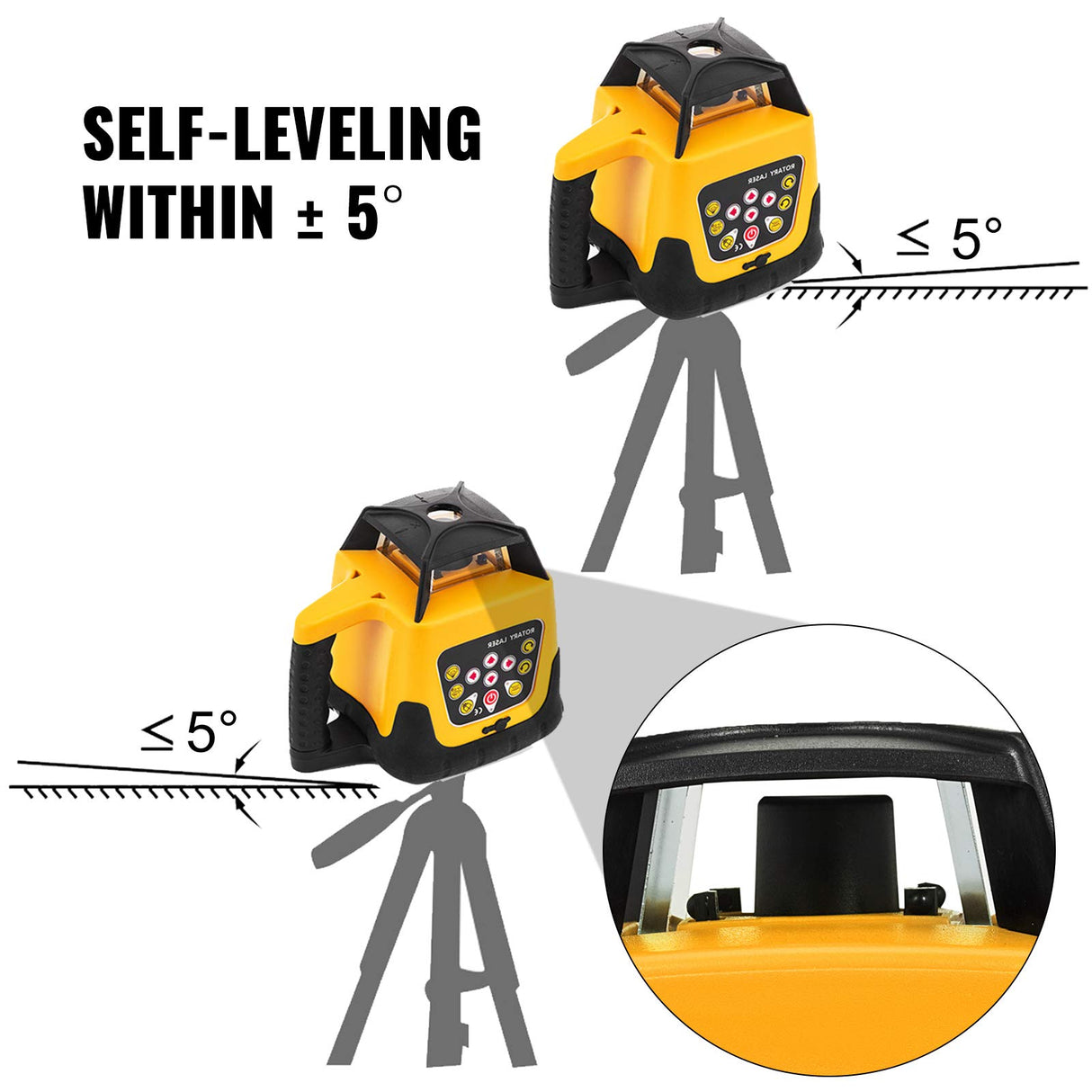 VEVOR Nivel Láser Auto-Nivelación Rango de 500 m Nivel de Láser Rojo ± 5 Grados Nivel Láser Giratorio Nivel de Láser Impermeable Trabajo Continuo 25 Horas para Trabajo, Construcción, Decoración, Hogar