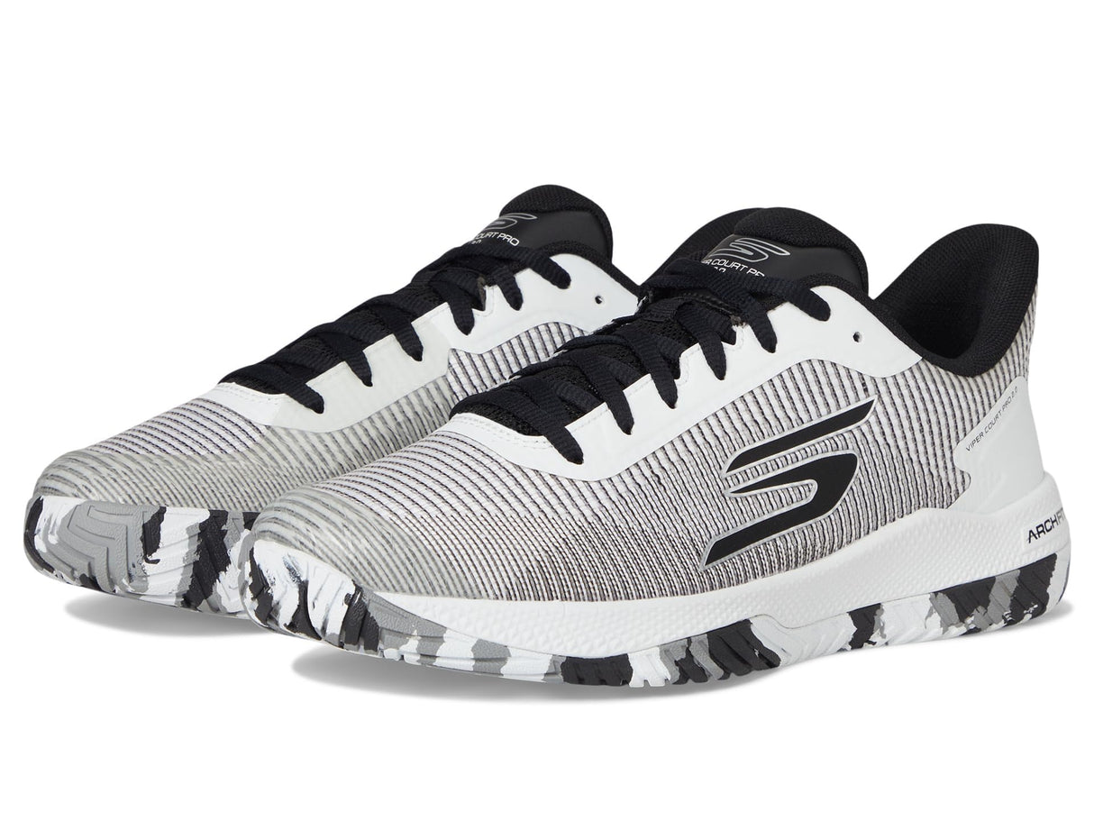 Skechers Viper Court Pro 2.0, Zapatillas Hombre, White Synthetic/Textile/Black Trim, 44 EU