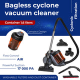 ADLER Aspiradora sin Bolsa Ciclónica AD7065, HEPA 13, Filtración ciclónica, Depósito 1,6L, Flujo de Aire máximo: 27 litros/Segundo, Gris y Naranja, con 5 Accesorios, Potencia Nominal: 700 W