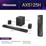 Hisense AX5125H - Barra de Sonido 5.1.2, 500W, Subwoofer y Altavoces Traseros inalámbricos, Altavoces Tiro Techo, Dolby Atmos, Hi Concerto, 7 Modos EQ, 4K Pass Through, Bluetooth 5.3