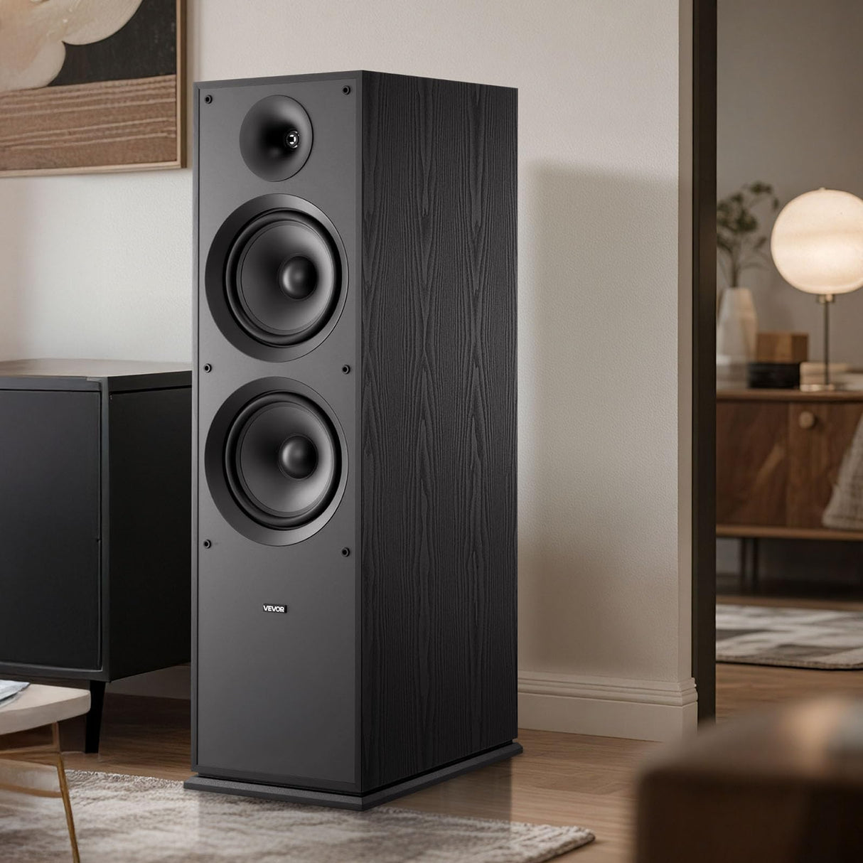 VEVOR Altavoz de Suelo de 2 Vías, con Tweeter de 2,54 cm y Dos Woofers de 20,32 cm, Potencia Máxima de 600 W, Respuesta de Frecuencia de 50 Hz a 20 kHz, Carcasa de MDF, para Audio Doméstico