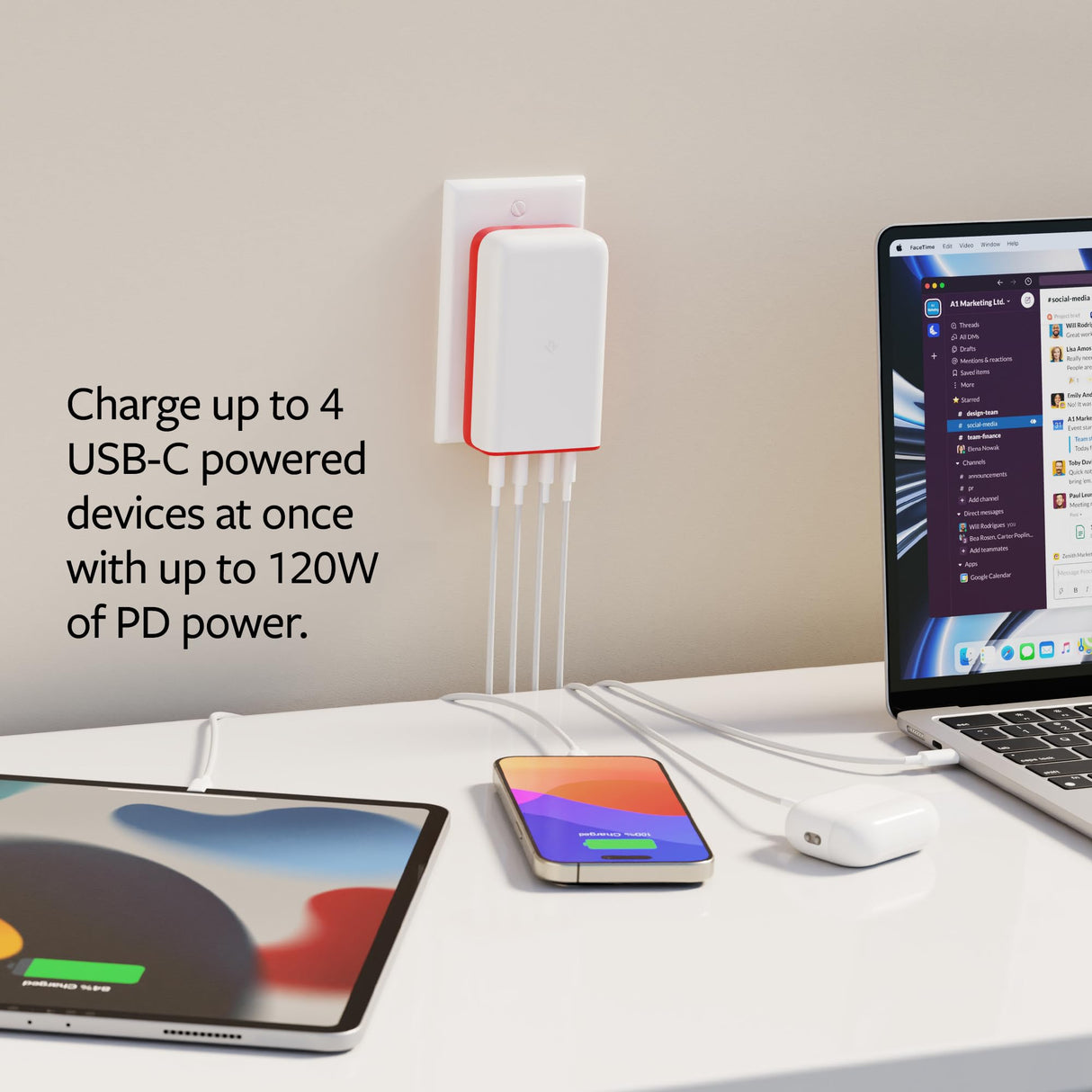 Twelve South PlugBug - Bloque de Carga USB-C (120 W, 4 Puertos de Carga rápida para iPhone, iPad, MacBook y Otros, con Apple Find My Integration y Cargador rápido USB Tipo C