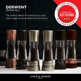 Cole & Mason Derwent Gunmetal Molinillos de Sal y Pimienta, Molinillo Especias, Juego de Molinillos con Grosor Ajustable, Acero Inoxidable/Acrílico, 190mm, H59428G