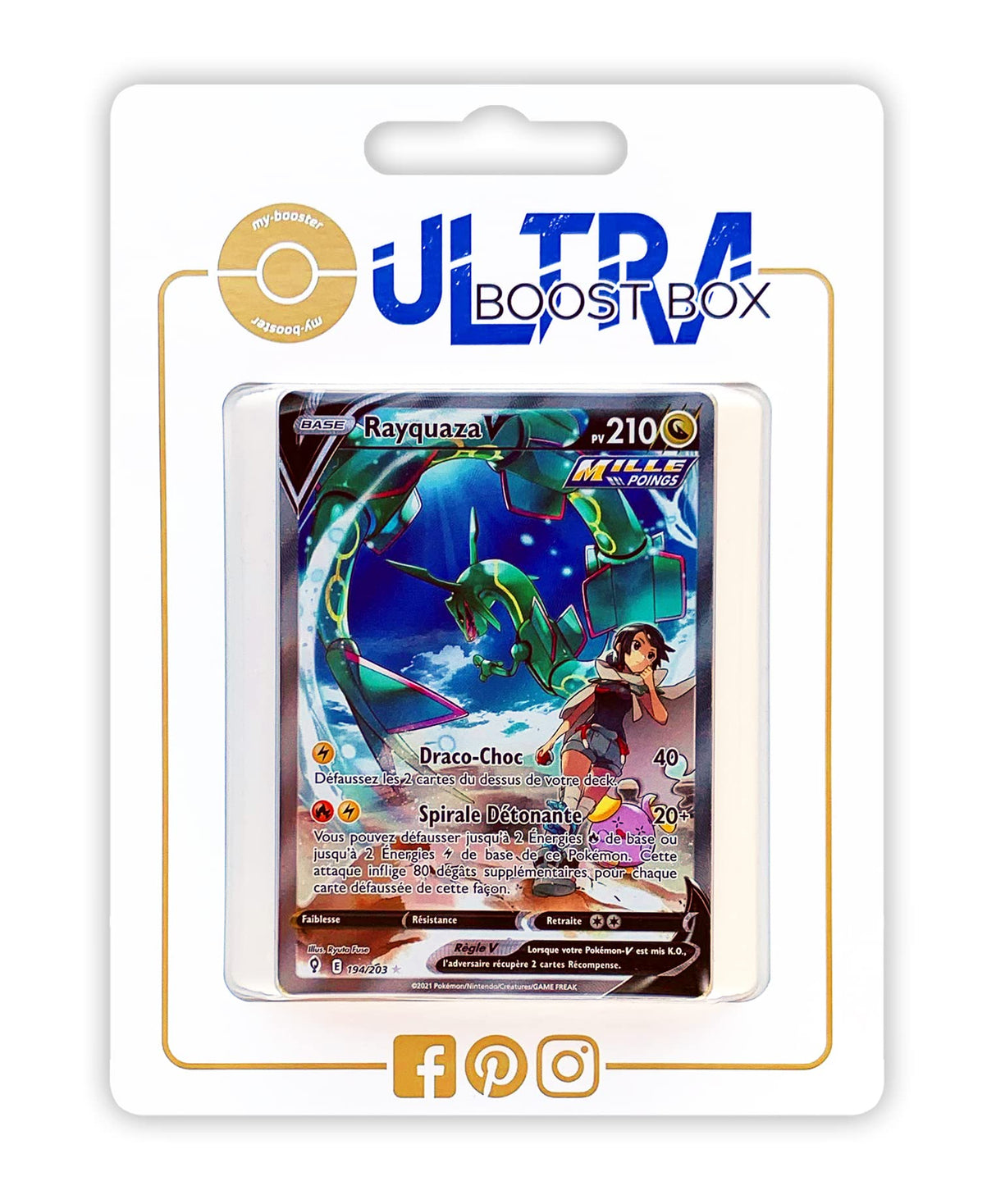 Rayquaza V 194/192 Full Art Golpe Fluido Alternativo - Ultraboost X Epée et Bouclier 7 Évolution Céleste - Box de 10 cartas Pokémon Francés