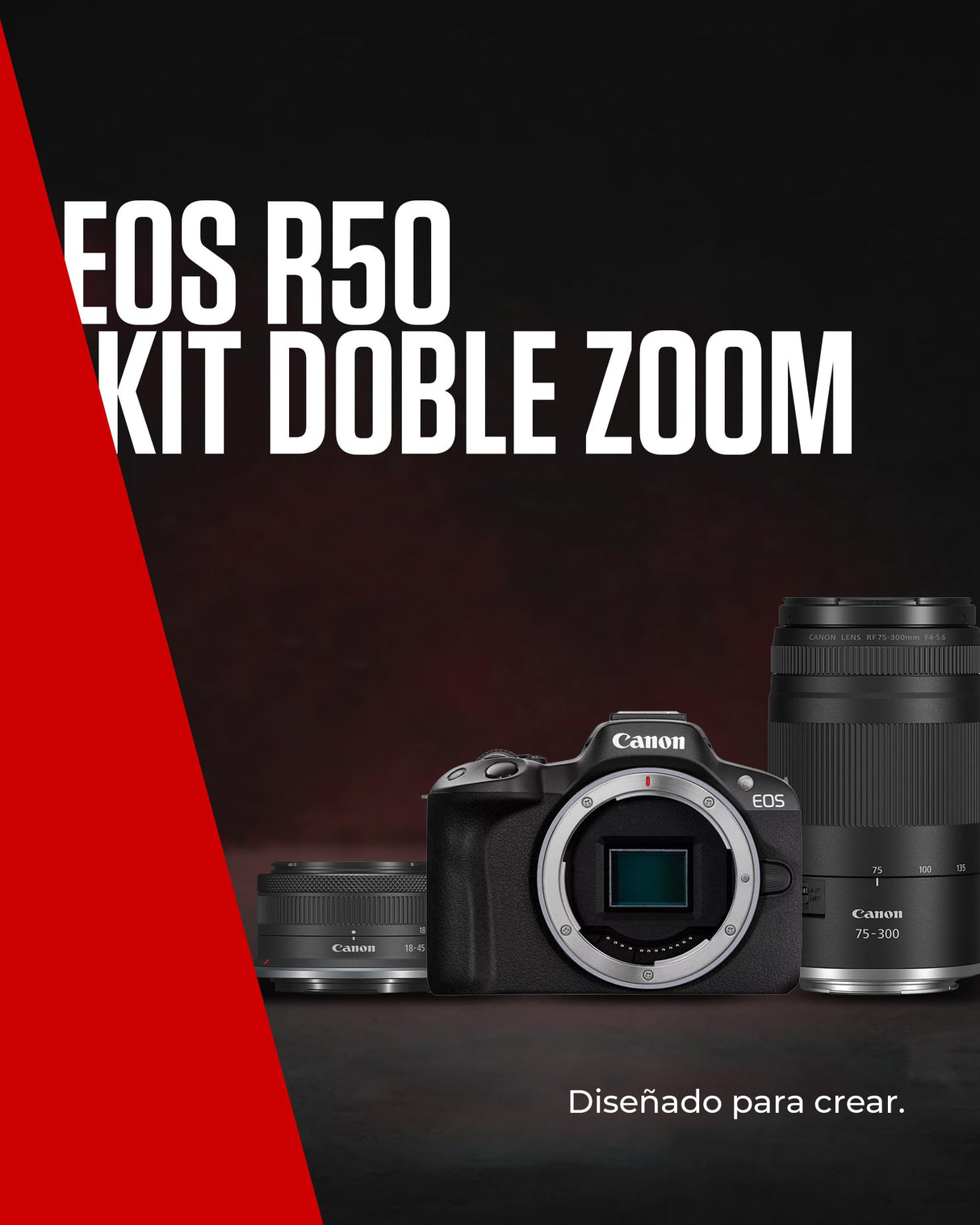 Canon EOS R50 Cuerpo Cámara Mirrorless + Objetivo RF-S 18-45 mm + RF 75-300mm Kit Doble Zoom -4 EV, Vídeo 4K 30 fps, Dual Pixel CMOS AF II, Pantalla Táctil de Ángulo Variable, Negro