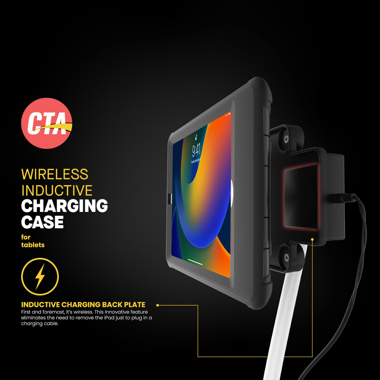 CTA Digital: Funda de Carga inductiva para iPad 7 y 8 de 10,2 Pulgadas, iPad Pro de 10,5 Pulgadas, iPad Air 3 – Negro.