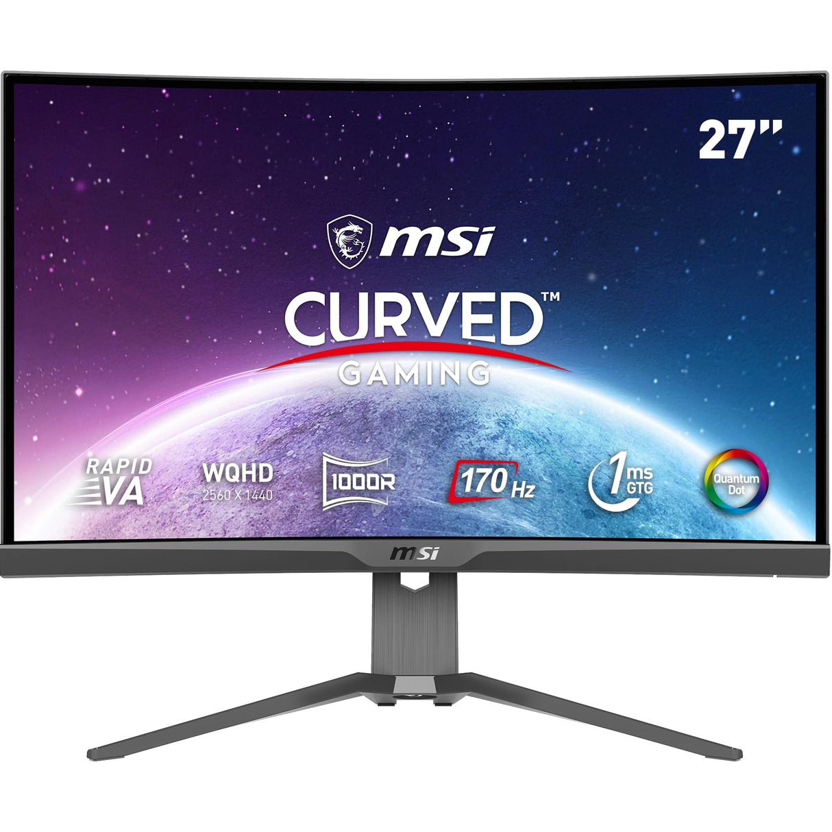 MSI mag 275CQRF-QD - Monitor Curvo Gaming de 27" WQHD 2560 x 1440, Rapid VA Panel, 170Hz / 1ms GTG, AMD FreeSync Premium, HDR Ready, Quantum Dot, Curvatura 1000R, Color Negro