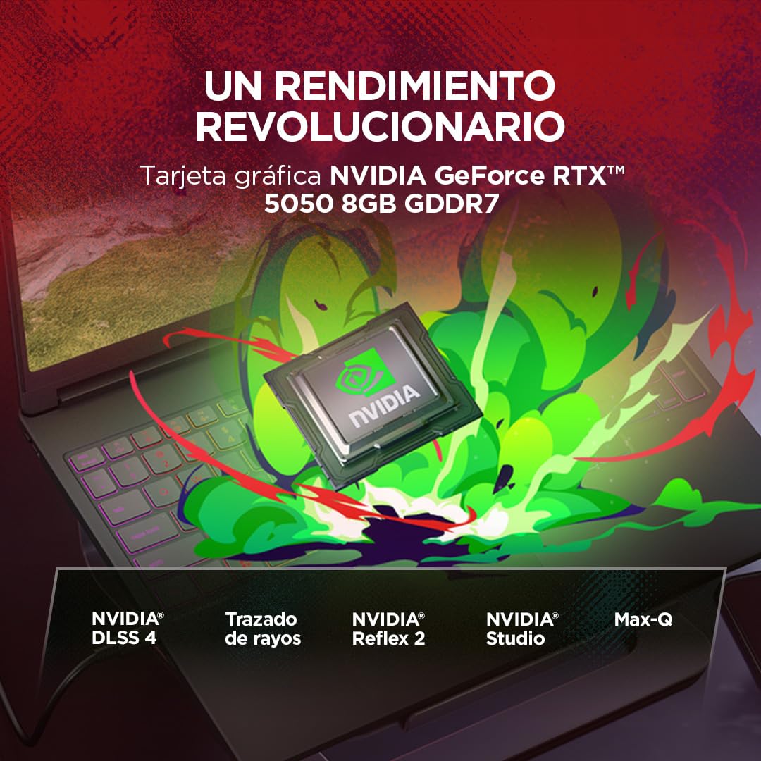 Lenovo Legion 5 Gen 11 - Portátil Gaming IA 15.3" OLED (AMD Ryzen 7 250, NVIDIA GeForce RTX 5050, 165Hz, 16GB RAM, 512GB SSD, Wi-Fi7, Sin Sistema Operativo) QWERTY Retroiluminación RGB, Español-Negro