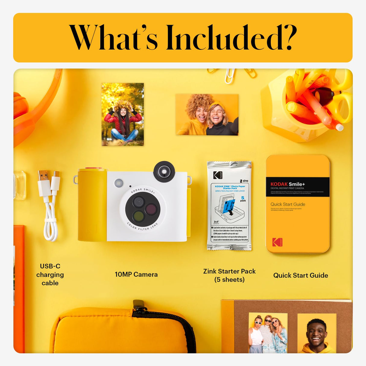 KODAK Smile+ Cámara Digital instantánea 2-en-1 y Impresora Bluetooth - 10MP, Lente giratoria con Efectos, Fotos Adhesivas Zink 2x3”, Imprime Desde App en Dispositivos Inteligentes - Blanco